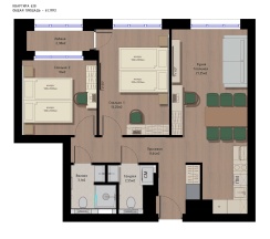 Апартаменты с гостиной и 2 спальнями в ЖК "Savin House" в Sibgat Apartments