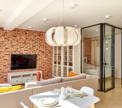 Двухместный люкс двуспальная кровать в Апартаменты Румер в современном жилом комплексе у ТЦ Дана Молл