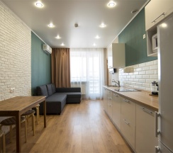 Апартаменты с гостиной и 2 спальнями. Вид на реку Казанку и аквапарк "Ривьера" в Sibgat Apartments