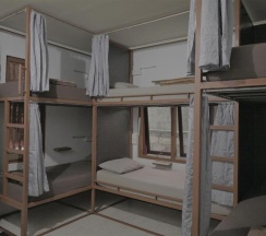 Кровать в общем номере с красивым видом из окна в Jero di Bisma Hostel