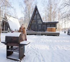 №7 A-Frame 100m2 с купелью и баней (оснащение дома, стоимость купели и бани см. Подробнее) в Les holidays