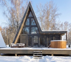 №7 A-Frame 100m2 с купелью и баней (оснащение дома, стоимость купели и бани см. Подробнее) в Les holidays