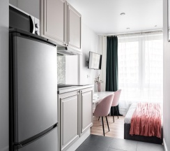 1-комнатные апартаменты студия с 1 двуспальной кроватью в Apartments Private (Апартментс Прайвит) на шоссе Волоколамское