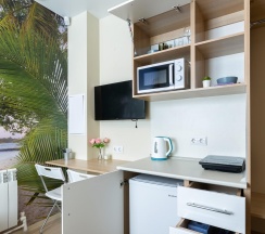 1-комнатные апартаменты эконом с 1 двуспальной кроватью (без окна) в Prim Rooms Apt Apartments (Прим Румс Апт Апартментс)