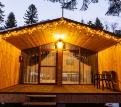 Двухместное шале Classic с красивым видом из окна двуспальная кровать в Forest house resort