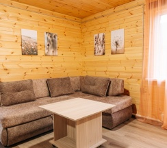 “DE LUXE” благоустроенный номер с кроватью ( queen size), угловым диваном, кухней и террасой в Семейный