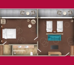 Номер Executive Suite Great с двуспальной кроватью, двумя односпальными кроватями, кресло-кроватью и диван-кроватью в Movenpick Resort&SPA Anapa Miracleon
